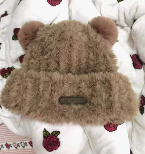 大头围软糯可爱小熊耳朵毛绒帽女秋冬季保暖显...