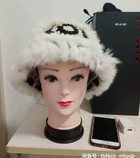 纯手工编织，兔毛针织毛绒帽女秋冬季毛茸茸虎...