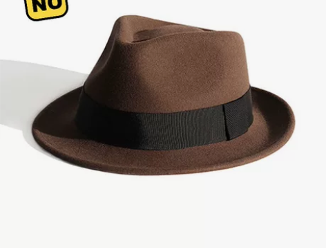 【全新】羊毛礼帽小檐灰色棕色复古爵士毡帽暗...