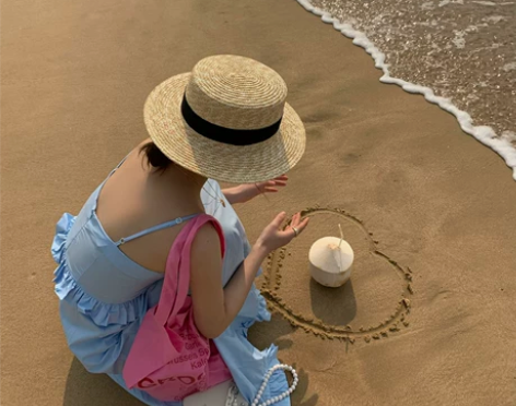 ?粥可可 平顶草帽女夏季防晒遮阳帽太阳帽海...