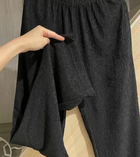 全新s码加长休闲裤 褶皱肌理松紧腰直筒宽松...