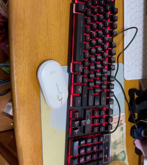 买电脑送的不知道什么牌子有线键盘罗技鹅卵石...