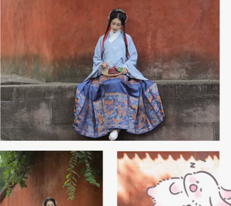 【兰若庭】汉服 如意松鼠马面裙 蓝色， L...