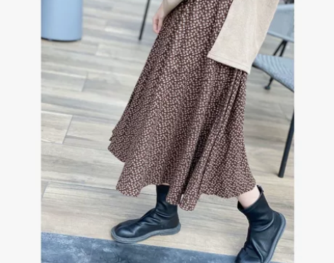 碎花半身裙女秋冬季高腰百搭大摆百褶长裙中长...