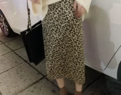 豹纹高腰半身裙女2020年秋冬新款中长款a...