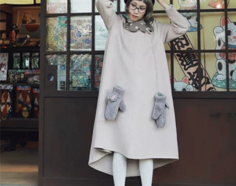 猴子家 日系加厚毛呢连衣裙可爱萝莉少女心软...