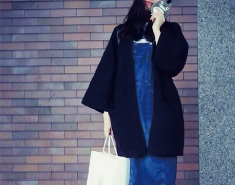 秋冬倪妮同款黑色宽松百搭中长羊毛大衣 颜色...