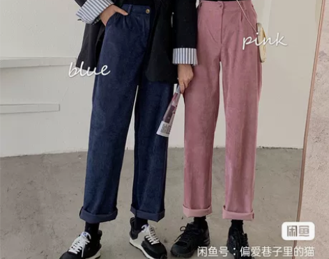 春秋季韩版宽松灯芯绒阔腿休闲裤显瘦直筒裤 ...