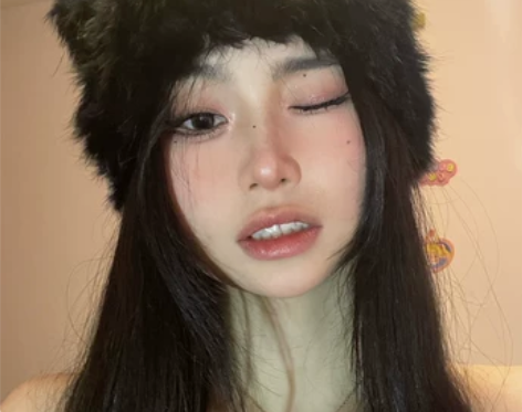 子女毛绒黑色小熊耳朵兔毛帽可爱毛绒包头帽过...