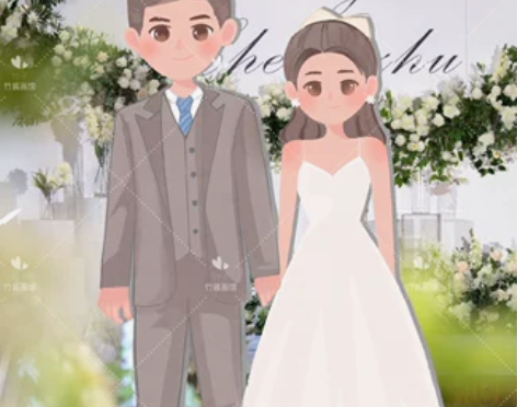婚礼请柬手绘定制小清新插画婚礼邀请函
