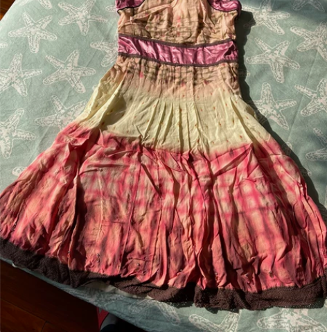 粉色棉布质无袖礼服裙,蜡染风格,s号,海边...
