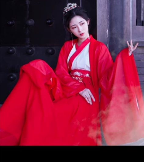 汉服秋中国风齐腰红色飘逸魏晋交领抖音古风汉...