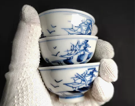 日本老柴烧手绘青花染付 一口杯 小茶杯 胎...