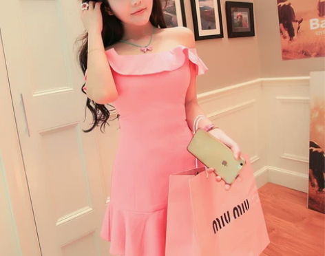 ?洛丽塔公主甜美荷叶边连衣裙性感一字领包臀...