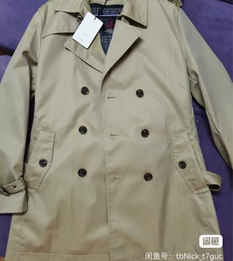 全新男式专柜正品100%纯棉全棉卡其色风衣...