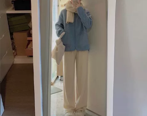 奶油阔腿裤子女冬款加绒加厚学生百搭宽松显瘦...