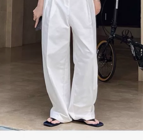 韩版ins风白色简约直筒休闲裤女春夏装高腰...