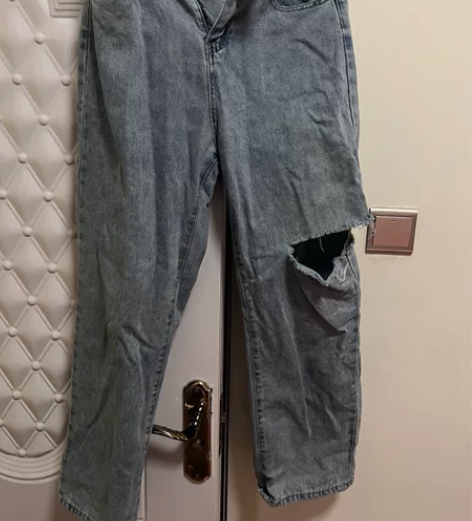 高腰破洞阔腿牛仔裤女 秋季薄款 直筒裤宽松...