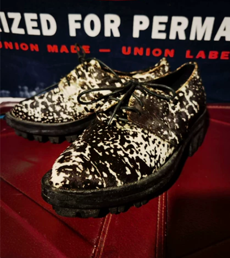 真皮马皮毛一体豹纹牛筋底尖头增高鞋 复古v...