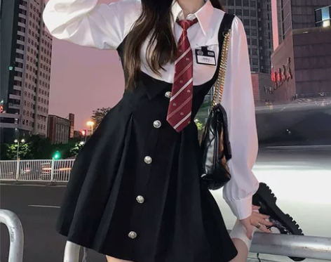 画解 校园小说女主 假两件连衣裙女秋学院风...