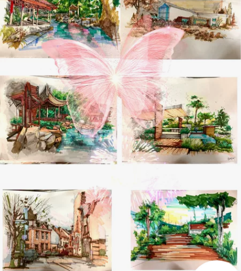 全新马克笔风景画 水粉画丙烯画代画定制水粉...