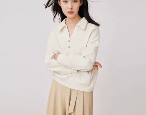 ?LILY冬新款女装奶油色华夫格长袖上衣 ...