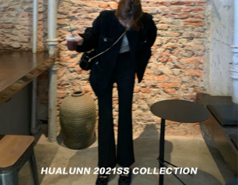 花伦家 黑色微喇叭裤女秋冬季复古高腰休闲裤...