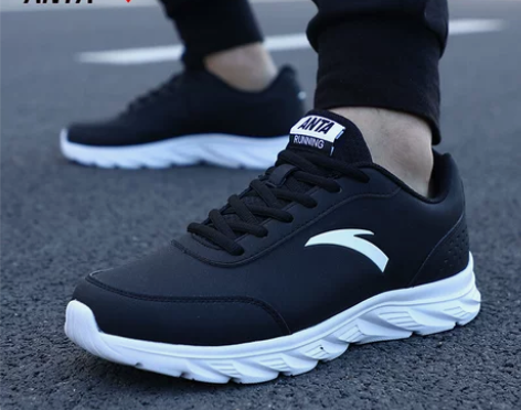 安踏鞋 运动鞋男皮面防水跑步鞋男款鞋子春秋...