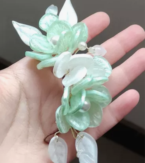 琉璃软簪 中偏大 白绿配色 琉璃＋仿珍珠 ...