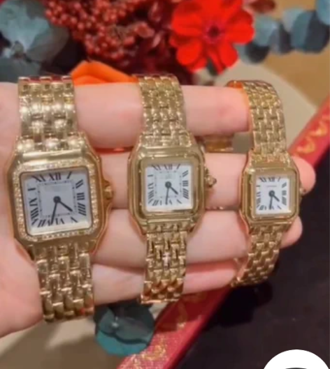 卡地亚猎豹手表钻圈钢带石英方形超薄女表，有...