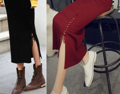 女装秋冬半身裙中长款中裙秋裙秋冬针织开叉…...