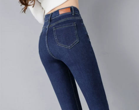 高腰牛仔裤 高腰牛仔裤九分裤蓝色女小脚裤2...