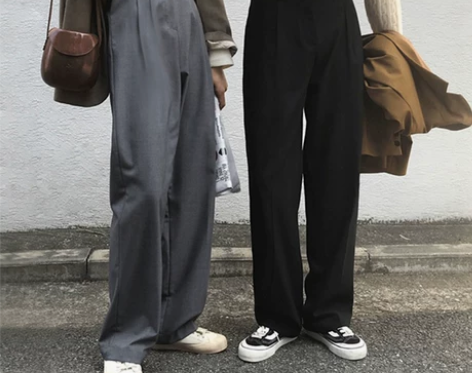灰黑色拖地西装裤女直筒宽松秋冬阔腿加绒高腰...