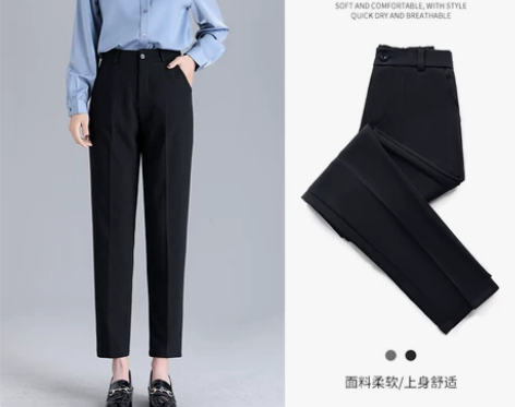 西装裤女秋冬款宽松直筒烟管裤垂感高腰休闲女...