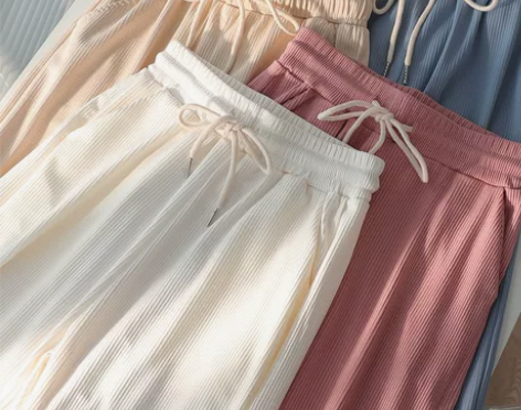 冰丝阔腿裤女高腰垂感2022新款白色宽松小...