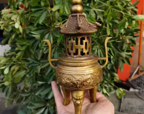 古玩铜器收藏仿古做旧纯铜塔炉香薰炉熏香炉包...