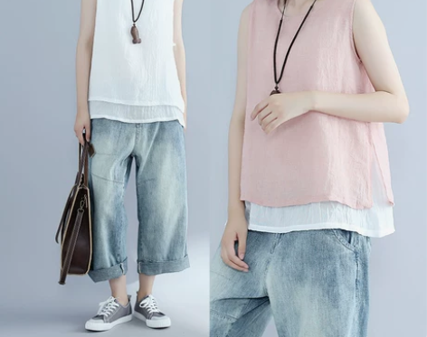 2022韩版大码打底亚麻棉麻女装吊带无袖背...