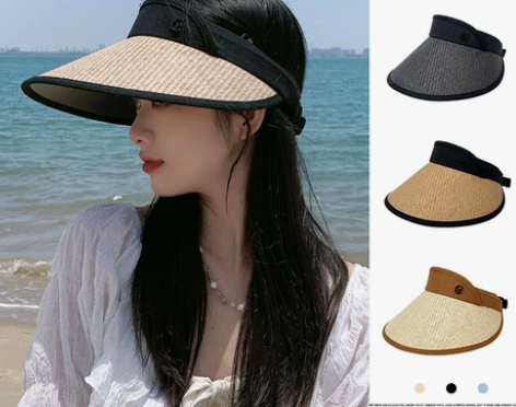 夏季大帽檐遮阳帽防紫外线硬帽檐无顶防晒帽遮...
