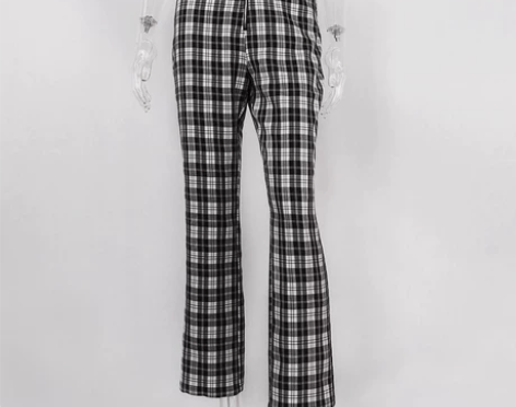 欧美街拍同款黑白格子休闲裤女坠感复古高腰百...