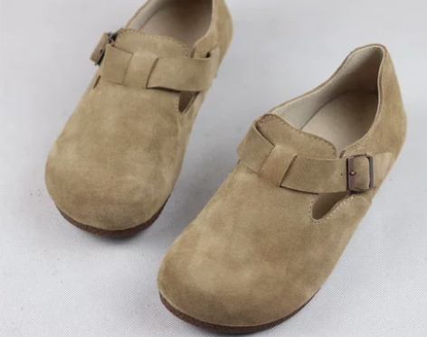 蚁团外贸大圆头磨砂皮单鞋女勃肯鞋软皮软底全...