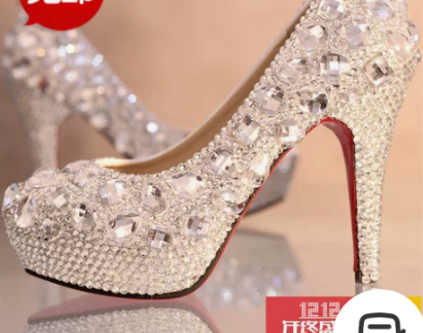 欧美水晶鞋婚鞋新娘白色防水台单鞋夜店高跟水...