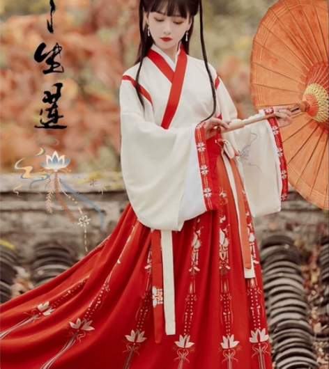 可换，艺缕原创汉服女半生莲交领晋制齐腰襦裙...