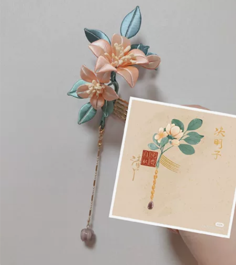 缠花：决明子 丝绒线，保色铜配簪稿@清丫t...