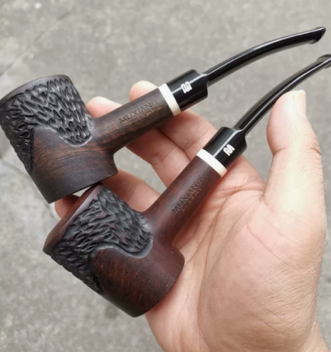 雕刻款黑檀木烟斗 经典锤子斗 带装饰环可使...