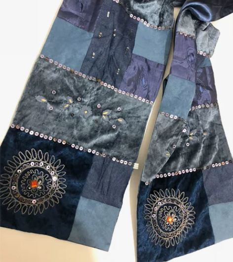 外贸拼接手工刺绣订珠片钉珠双层双面围巾 感...