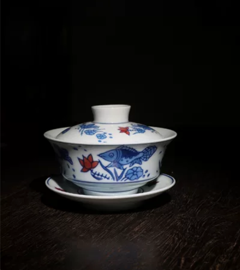 以前的老库存，青花手绘老茶碗，高温烧制，全...