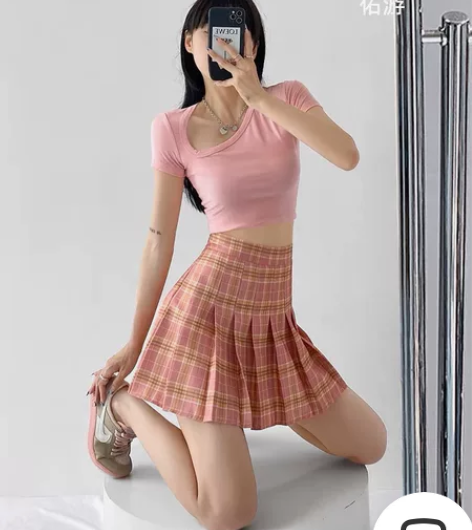 百褶裙夏季女短裙高腰百搭学院风防走光a字格...