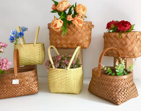编织花篮出口花器天然花瓶棕色咖啡色米白色草...