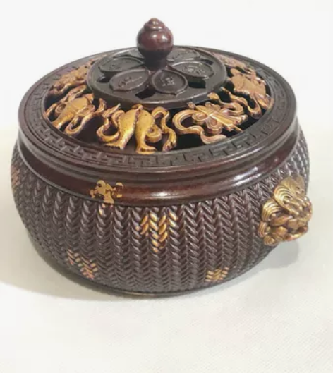 虎头编织八宝炉 材质黄铜仿紫铜鎏金复古工艺...