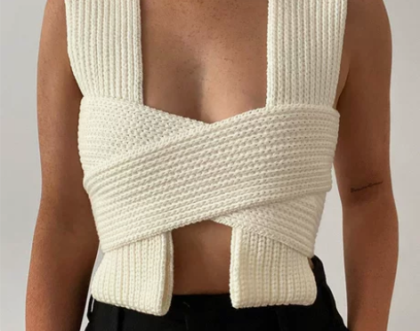 欧美时尚性感交叉个性打底毛针织背心外穿内搭...